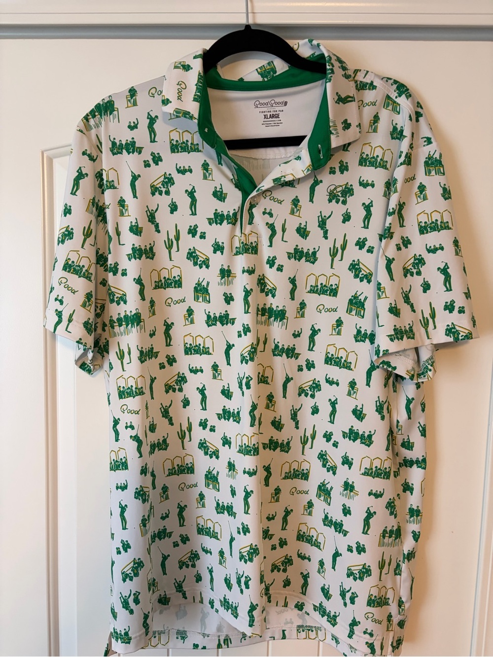 Men's White & Green Golf-Scene Polo Shirt